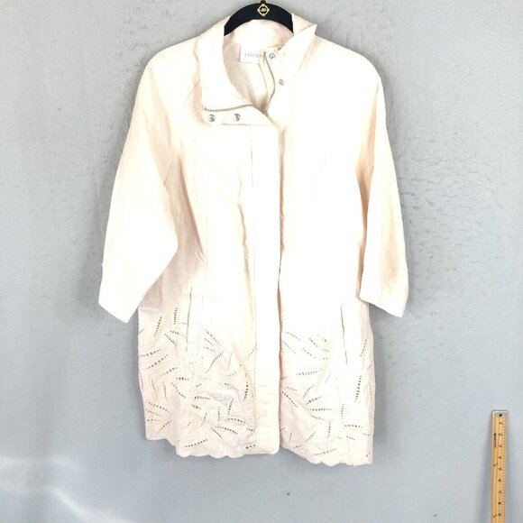 Chico's Jackets & Blazers - Chicos 2 Jacket Womens Large Peach 100% Linen Eyelet Lagenlook Easter Beach NEW